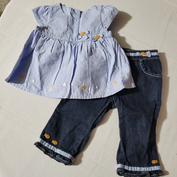 Gymboree Little Goldfish 6-12 Month VGUC shirt & Jeans Set. Mixed Bin Z24